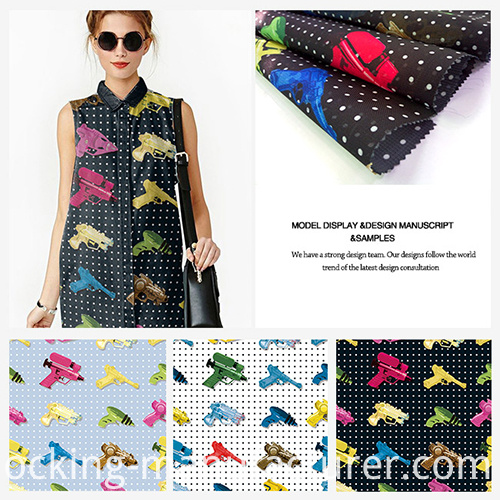 Polyester Colorful Guns Printed Organza Garment Fabric